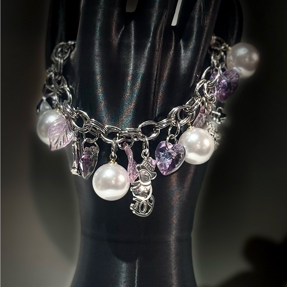 Elegant Silver and Purple Christmas Charm Bracelet